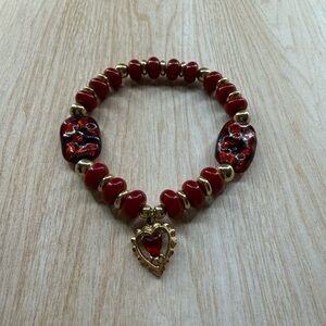 Elegant Red and Gold Heart Charm Bracelet